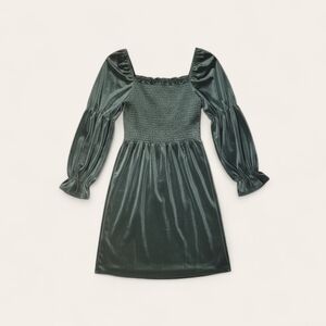 DEX Green Velvet Smocked Romantic Puff Sleeve Mini Dress - Size Small